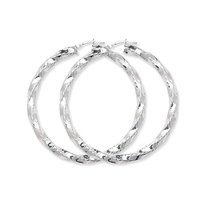 Silver 50mm Dia Cut Twisted Hoop Earrings G5190Acotis Silver JewelleryTH - G5190