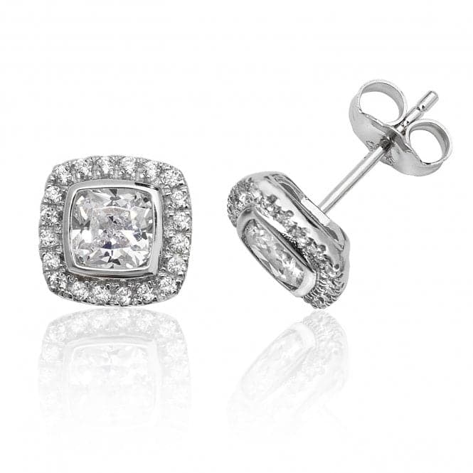 Silver Bezel Set Halo Style Cushion Cubic Zirconia Stud Earrings SEG0005CZSilver & CoSEG0005CZ