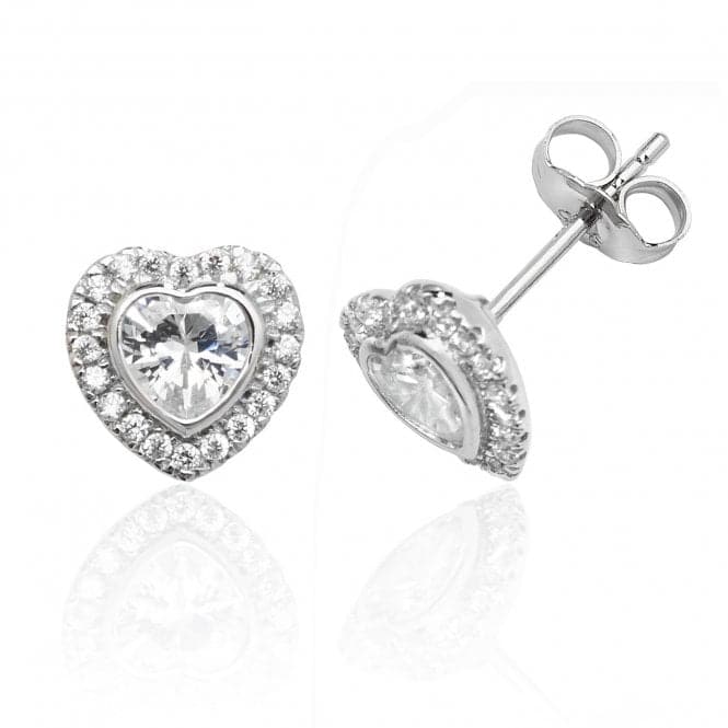 Silver Bezel Set Halo Style Heart Shape Cubic Zirconia Stud Earrings SEG0017CZSilver & CoSEG0017CZ