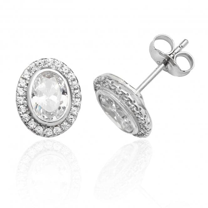 Silver Bezel Set Halo Style Oval Cubic Zirconia Stud Earrings SEG0019CZSilver & CoSEG0019CZ