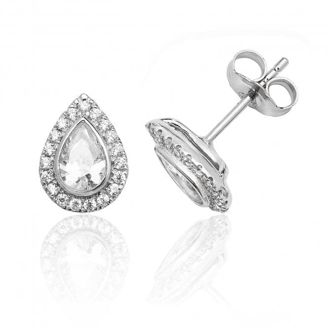 Silver Bezel Set Halo Style Pear Shape Cubic Zirconia Stud Earrings SEG0007CZSilver & CoSEG0007CZ