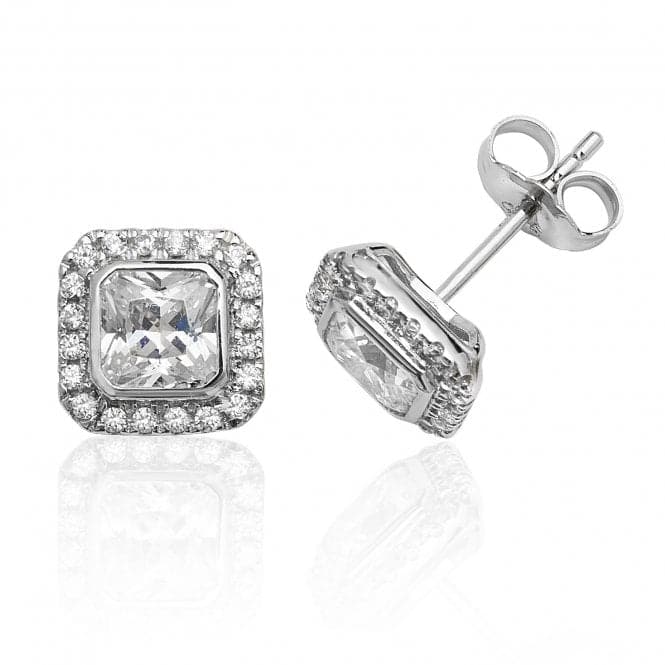 Silver Bezel Set Halo Style Square Cubic Zirconia Stud Earrings SEG0003CZSilver & CoSEG0003CZ