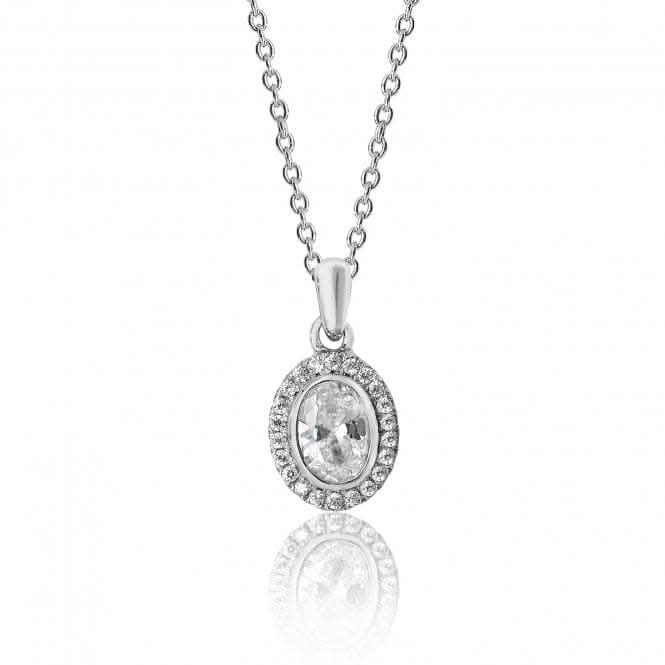Silver Bezel Set Oval Halo Style Cubic Zirconia Chain Pendant SPG0019CZSilver &amp; CoSPG0019CZ