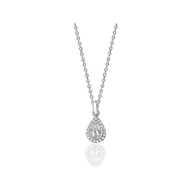 Silver Bezel Set Pear Shape Halo Style Cubic Zirconia Chain Pendant SPG0007CZSilver & CoSPG0007CZ