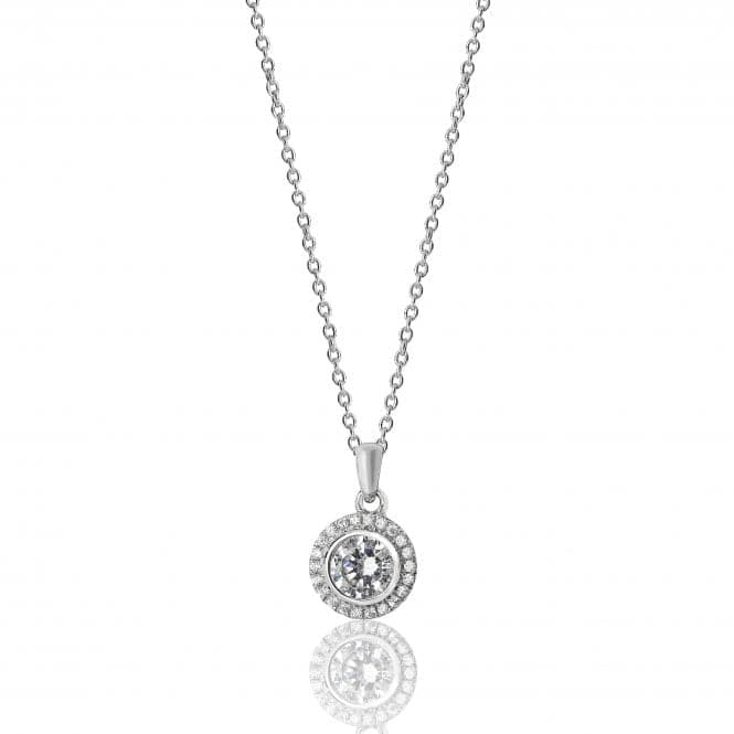 Silver Bezel Set Round Halo Style Cubic Zirconia Chain Pendant SPG0001CZSilver & CoSPG0001CZ