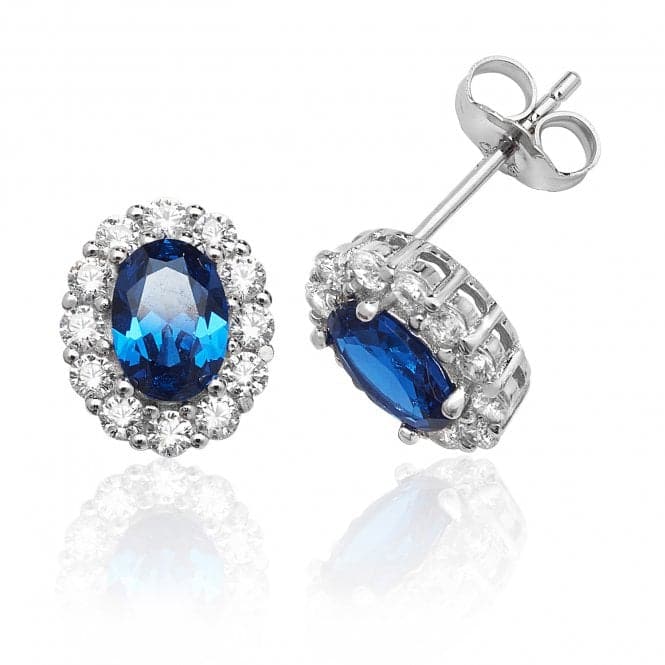 Silver Blue White Oval Cluster Cubic Zirconia Stud Earrings SEG0039SASilver & CoSEG0039SA