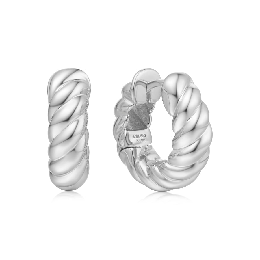 Silver Bold Texture Medium Huggie Hoop Earrings E063 - 07HAnia HaieE063 - 07H