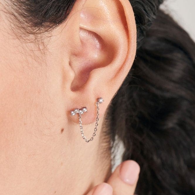 Silver Celestial Drop Chain Barbell Single Earring E047 - 10HAnia HaieE047 - 10H