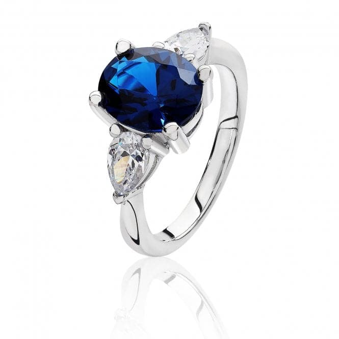 Silver Claw Set 3 Stone 10X8mm Blue Cubic Zirconia Oval 6X4mm Pears Ring SRG0099SASilver & CoSRG0099SA/J