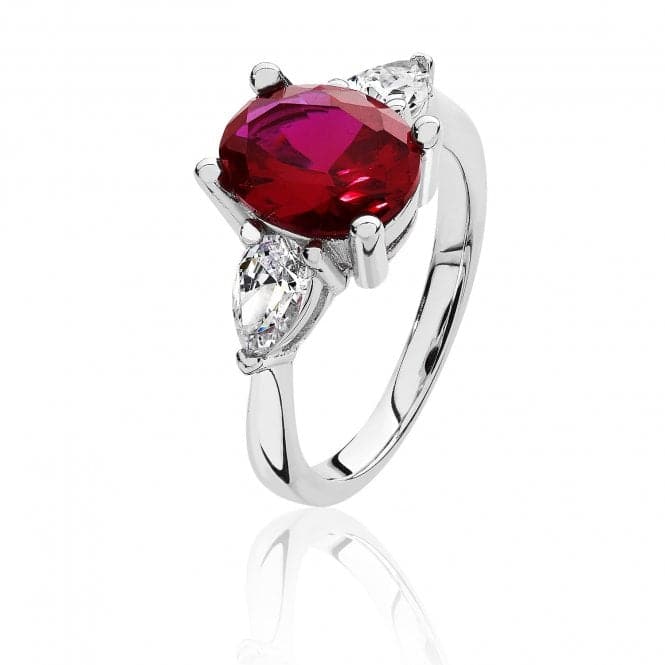 Silver Claw Set 3 Stone 10X8mm Red Cubic Zirconia Oval 6X4mm Pears Ring SRG0099RUSilver & CoSRG0099RU/J