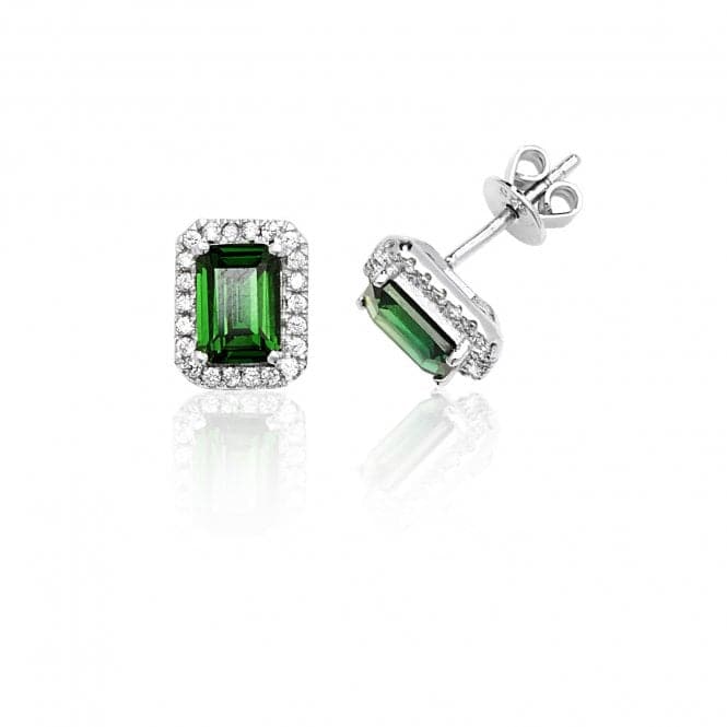 Silver Claw Set Halo Style Cut Green Cubic Zirconia Stud Earrings SEG0027EMSilver & CoSEG0027EM