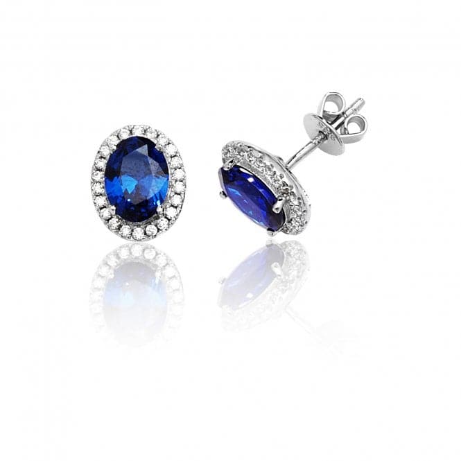 Silver Claw Set Halo Style Oval Blue Cubic Zirconia Stud Earrings SEG0025SASilver & CoSEG0025SA