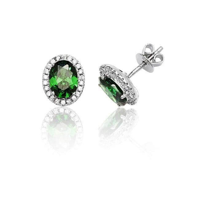 Silver Claw Set Halo Style Oval Green Cubic Zirconia Stud Earrings SEG0025EMSilver & CoSEG0025EM