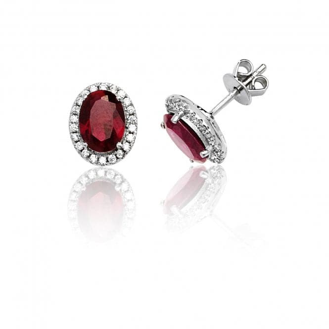 Silver Claw Set Halo Style Oval Red Cubic Zirconia Stud Earrings SEG0025RUSilver & CoSEG0025RU