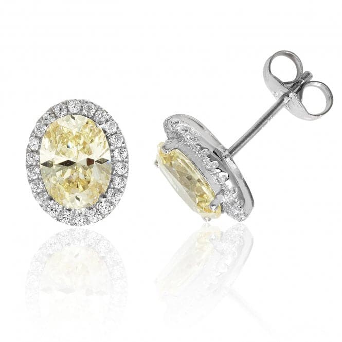 Silver Claw Set Halo Style Oval Yellow Cubic Zirconia Stud Earrings SEG0025YZSilver & CoSEG0025YZ