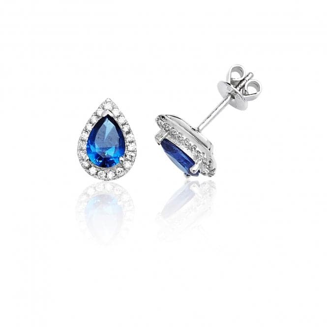 Silver Claw Set Halo Style Pear Shape Blue Cubic Zirconia Stud Earrings SEG0015SASilver & CoSEG0015SA