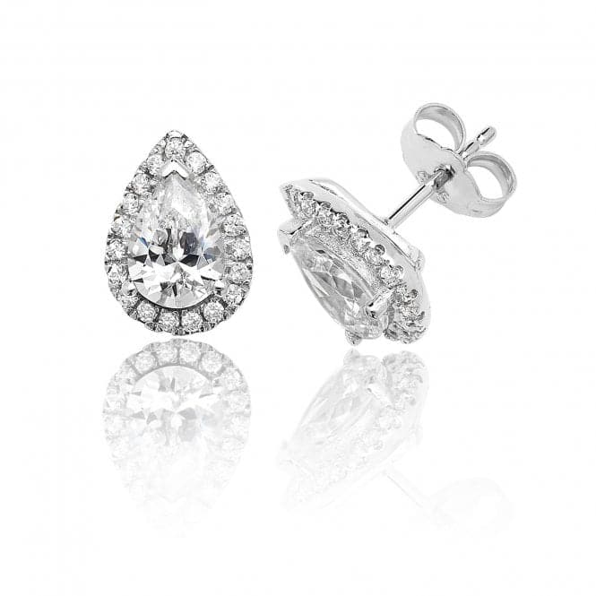 Silver Claw Set Halo Style Pear Shape Cubic Zirconia Stud Earrings SEG0015CZSilver & CoSEG0015CZ