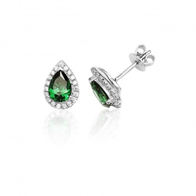 Silver Claw Set Halo Style Pear Shape Green Cubic Zirconia Stud Earrings SEG0015EMSilver & CoSEG0015EM