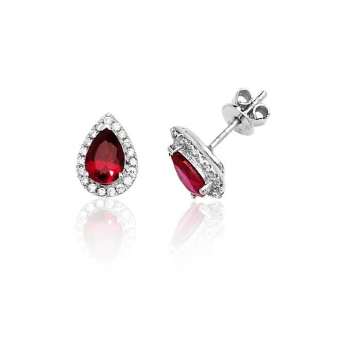 Silver Claw Set Halo Style Pear Shape Red Cubic Zirconia Stud Earrings SEG0015RUSilver & CoSEG0015RU