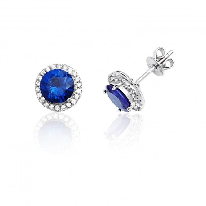 Silver Claw Set Halo Style Round Blue Stud Earrings SEG0009SASilver & CoSEG0009SA