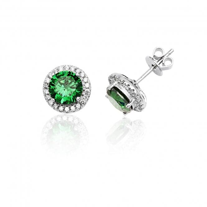 Silver Claw Set Halo Style Round Green Cubic Zirconia Stud Earrings SEG0009EMSilver & CoSEG0009EM