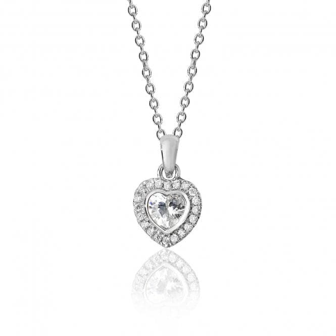 Silver Claw Set Heart Shape Halo Style Cubic Zirconia Chain Pendant SPG0017CZSilver & CoSPG0017CZ