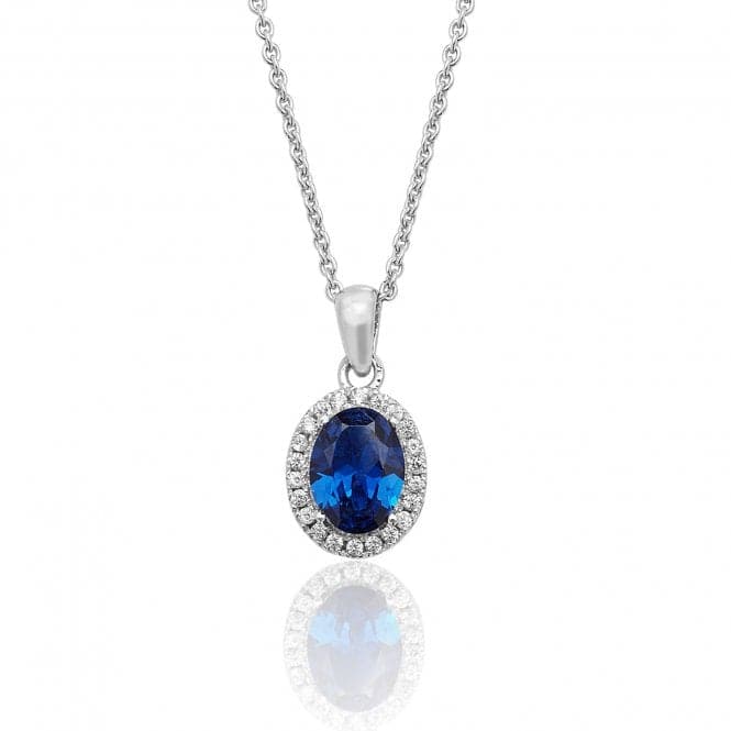 Silver Claw Set Oval Halo Style Blue Cubic Zirconia Chain Pendant SPG0025SASilver & CoSPG0025SA