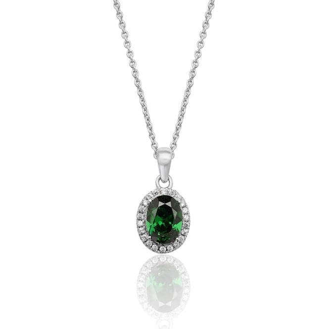 Silver Claw Set Oval Halo Style Green Cubic Zirconia Chain Pendant SPG0025EMSilver & CoSPG0025EM