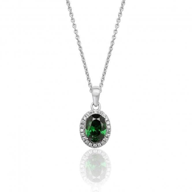 Silver Claw Set Oval Halo Style Green Cubic Zirconia Chain Pendant SPG0025EMSilver &amp; CoSPG0025EM