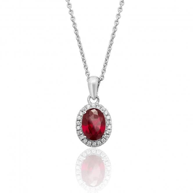 Silver Claw Set Oval Halo Style Red Cubic Zirconia Chain Pendant SPG0025RUSilver & CoSPG0025RU