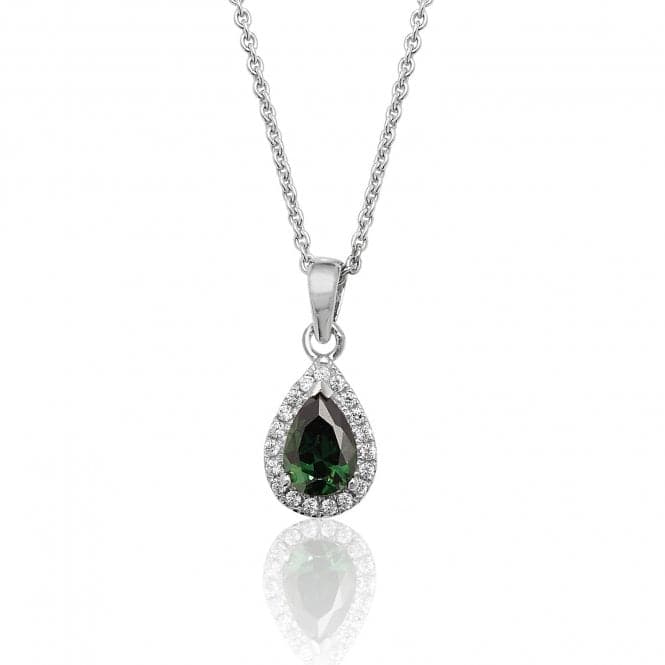 Silver Claw Set Pear Shape Halo Style Green Cubic Zirconia Chain Pendant SPG0015EMSilver & CoSPG0015EM