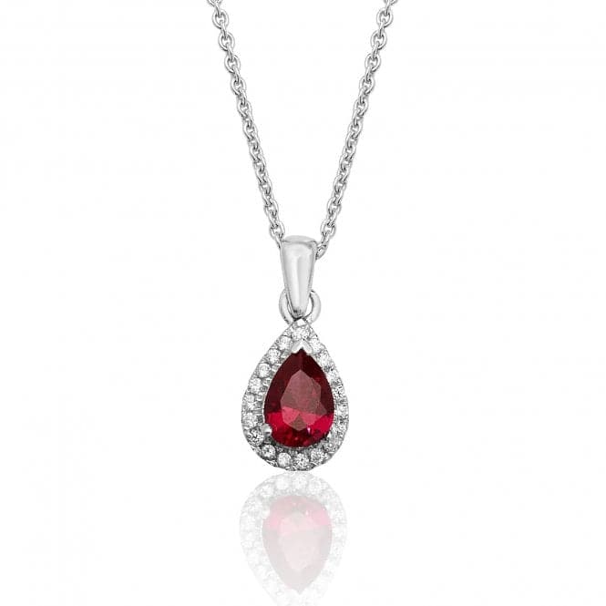 Silver Claw Set Pear Shape Halo Style Red Cubic Zirconia Chain Pendant SPG0015RUSilver & CoSPG0015RU