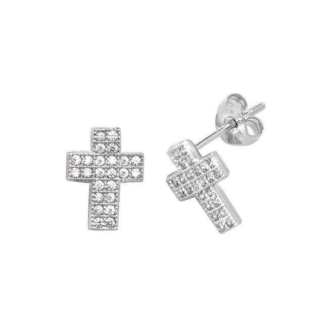 Silver Cross Zirconia Stud Earrings G51039Acotis Silver JewelleryTH - G51039