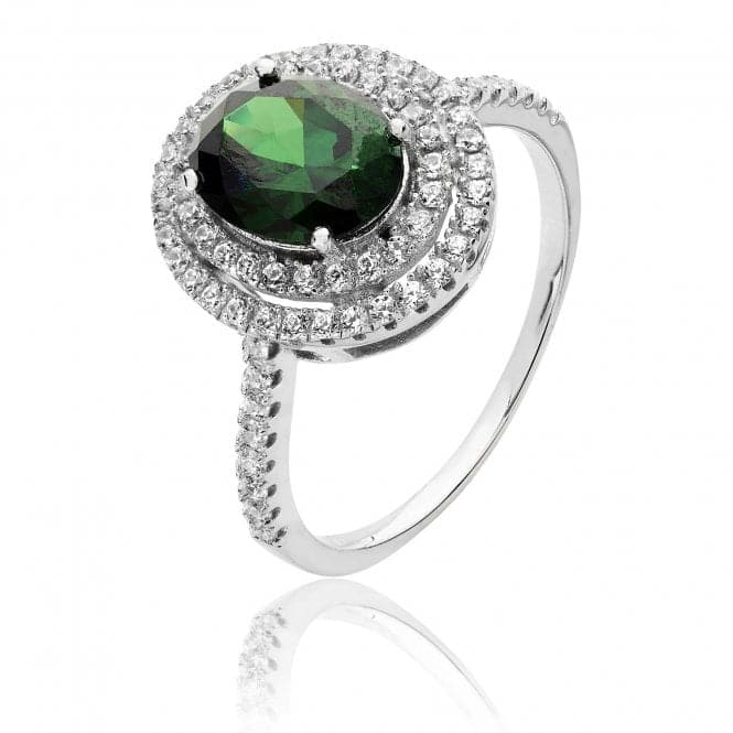 Silver Cubic Zirconia Double Halo Green White Oval Cubic Zirconia Ring SRG0039EMSilver & CoSRG0039EM/J