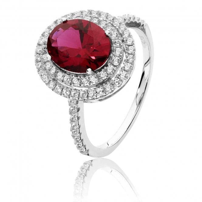 Silver Cubic Zirconia Double Halo Red White Oval Cubic Zirconia Ring SRG0039RUSilver & CoSRG0039RU/J