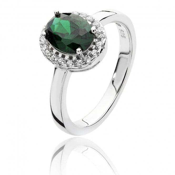 Silver Cubic Zirconia Halo Green White Oval Cubic Zirconia Ring SRG0038EMSilver & CoSRG0038EM/J