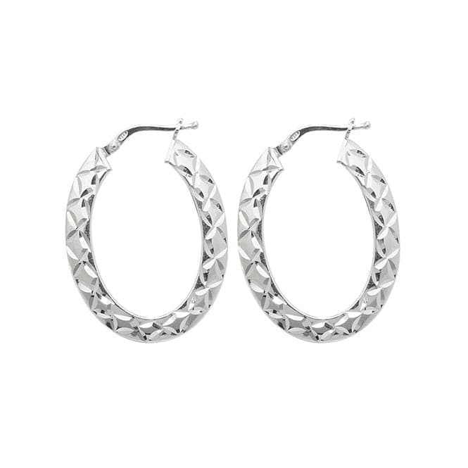 Silver Dia Cut Oval Hoop Earrings G51071 - V4Acotis Silver JewelleryTH - G51071 - V4