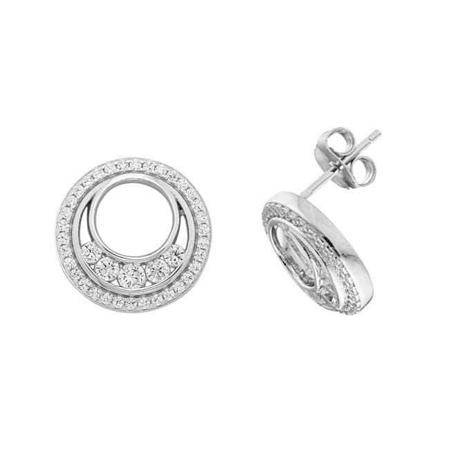 Silver Double Circle rhodium Plated Zirconia Stud Earrings G51201Acotis Silver JewelleryTH - G51201