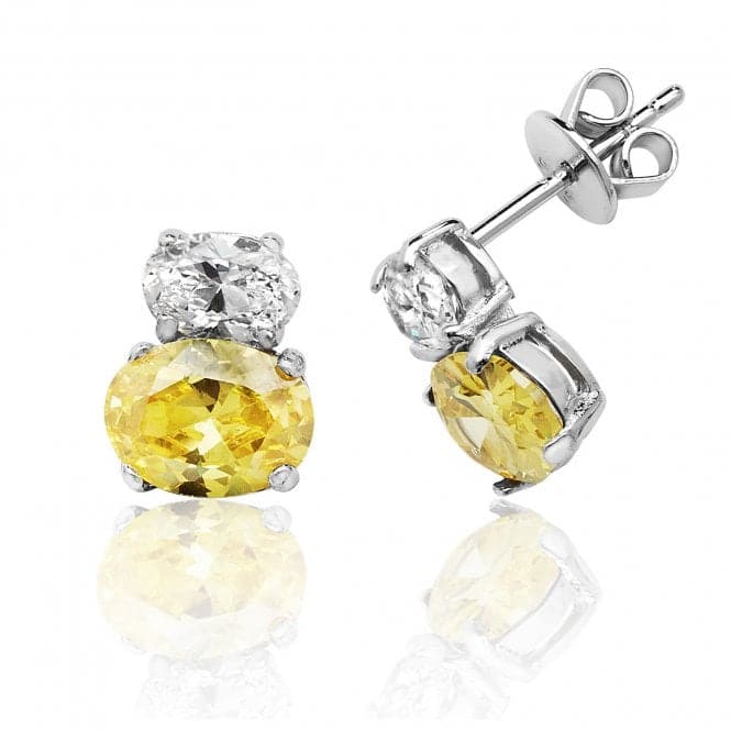 Silver Double Oval Shape Yel&White Cubic Zirconia Stud Earrings SEG0072YZSilver & CoSEG0072YZ