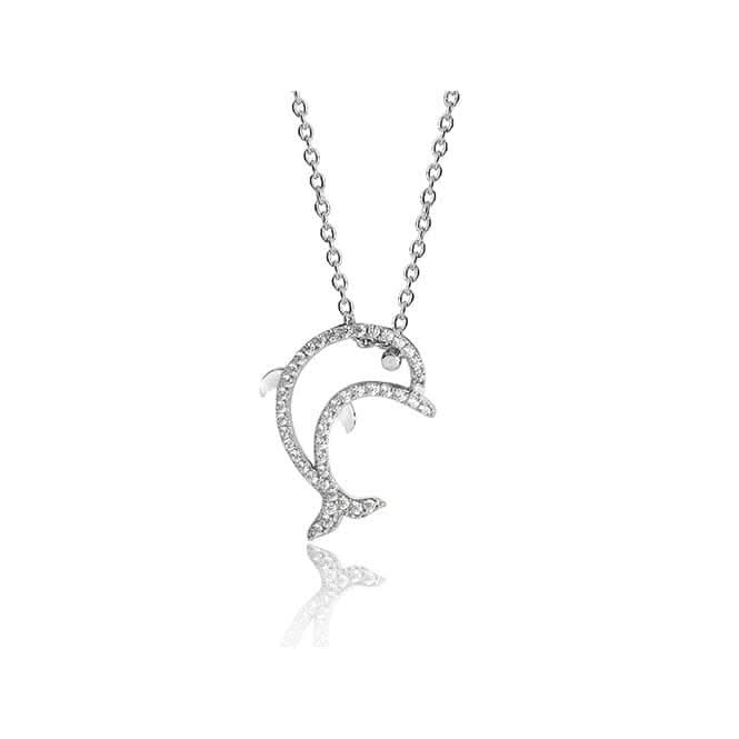 Silver Fine Open Dolphin Cubic Zirconia Chain Pendant SPG0041Silver &amp; CoSPG0041