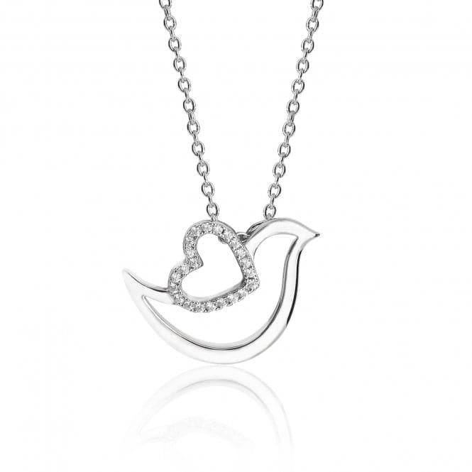 Silver Fine Open Dove Cubic Zirconia Heart Chain Pendant SPG0042Silver & CoSPG0042