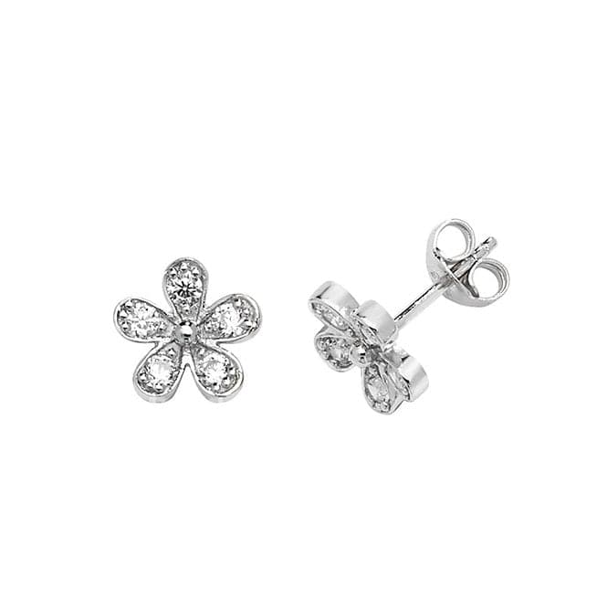 Silver Flower Shaped rhodium Plated Zirconia Stud Earrings G51149Acotis Silver JewelleryTH - G51149