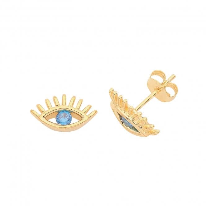 Silver Gold Plated Evil Eye Studs G51265GPAcotis Silver JewelleryTH - G51265GP