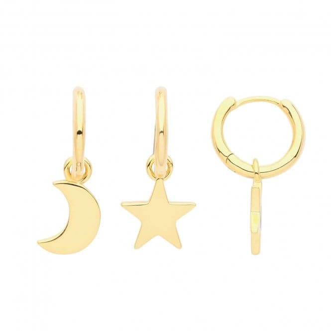 Silver Gold Plated Hoops With Moon And Star G51280GPAcotis Silver JewelleryTH - G51280GP