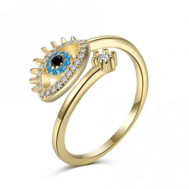 Silver Gold Plated Sparkling Zirconia Adjustable Blue Evil Eye Ring ERLR012Ellie Rose LondonERLR012