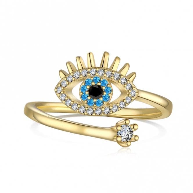 Silver Gold Plated Sparkling Zirconia Adjustable Blue Evil Eye Ring ERLR012Ellie Rose LondonERLR012