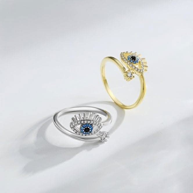 Silver Gold Plated Sparkling Zirconia Adjustable Blue Evil Eye Ring ERLR012Ellie Rose LondonERLR012