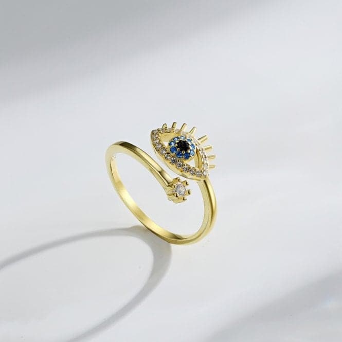 Silver Gold Plated Sparkling Zirconia Adjustable Blue Evil Eye Ring ERLR012Ellie Rose LondonERLR012