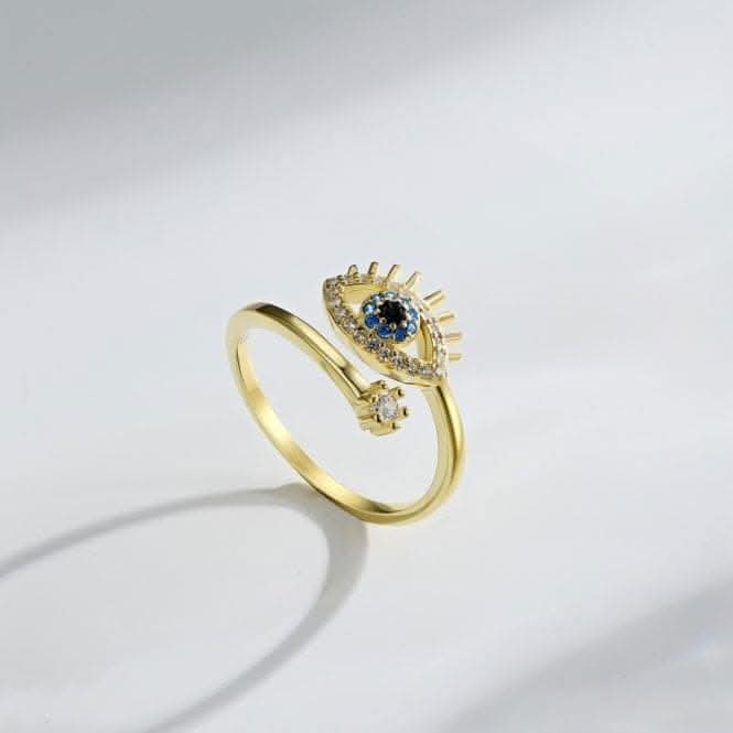 Silver Gold Plated Sparkling Zirconia Adjustable Blue Evil Eye Ring ERLR012Ellie Rose LondonERLR012