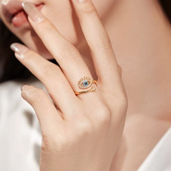 Silver Gold Plated Sparkling Zirconia Adjustable Blue Evil Eye Ring ERLR012Ellie Rose LondonERLR012